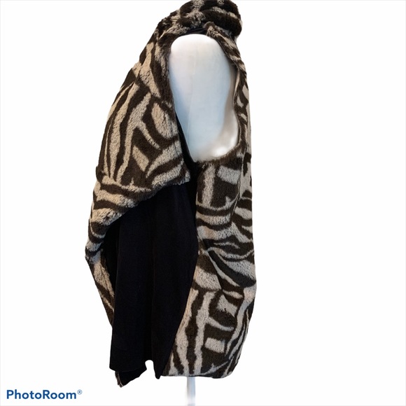 Cozy Zebra Print Vest Open Waterfall Front Sz M - Picture 2 of 5